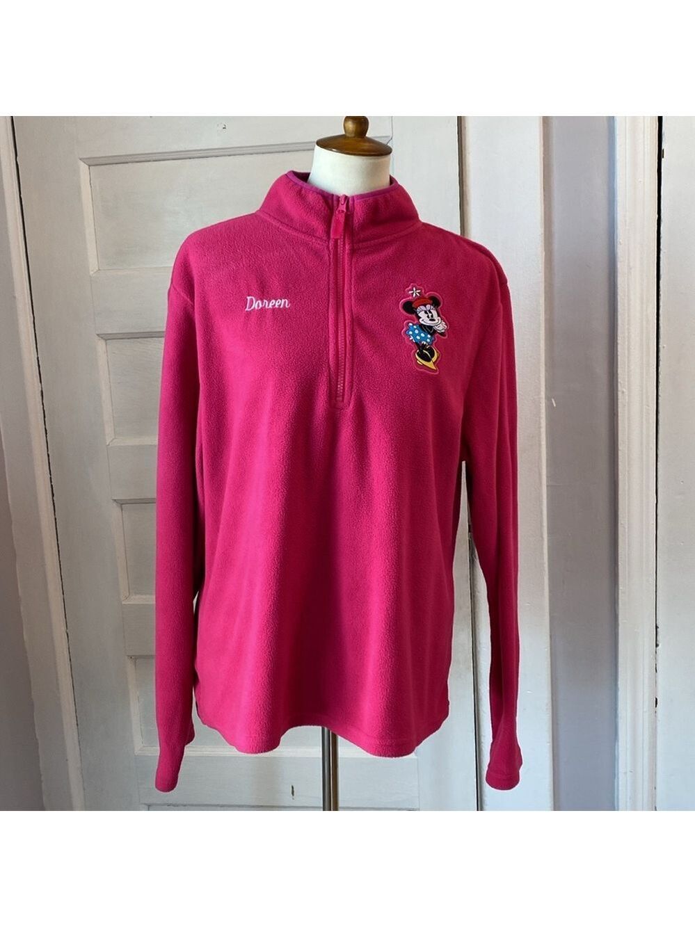 Disney Store Pink Minnie Mouse Monogrammed Pullover, Size XL